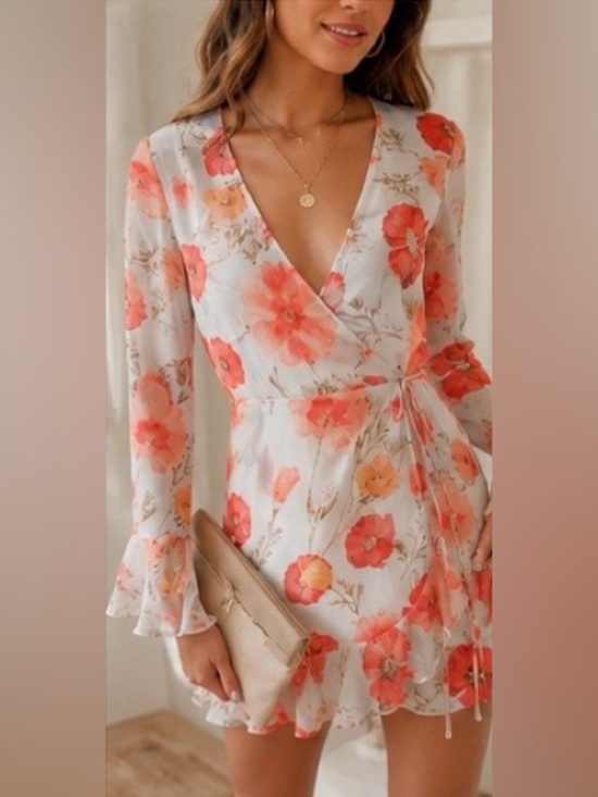 Lulus Dresses & Skirts - Lulus Floral Mini Wrap Dress Size S Like New Wedding Guest Cottagecore